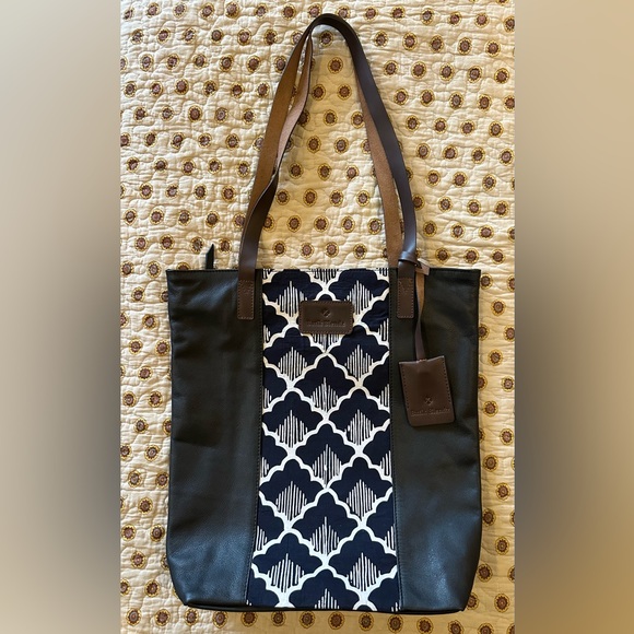 Batik Blendz Black and White Canvas and Leather Tote